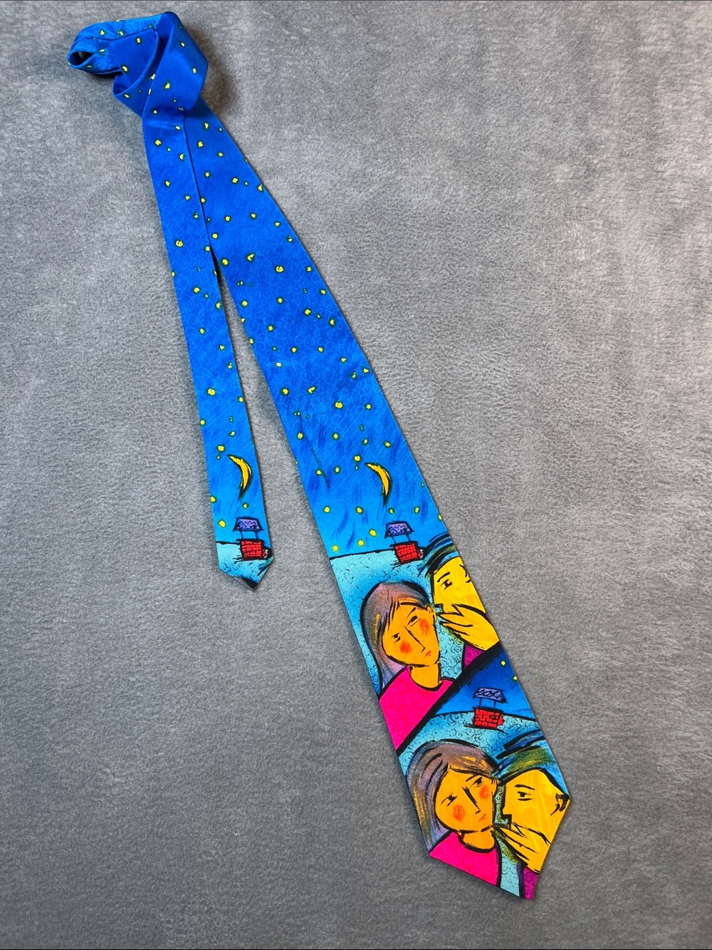 The Beatles Blue & Yellow Illustrated Couples Silk Tie